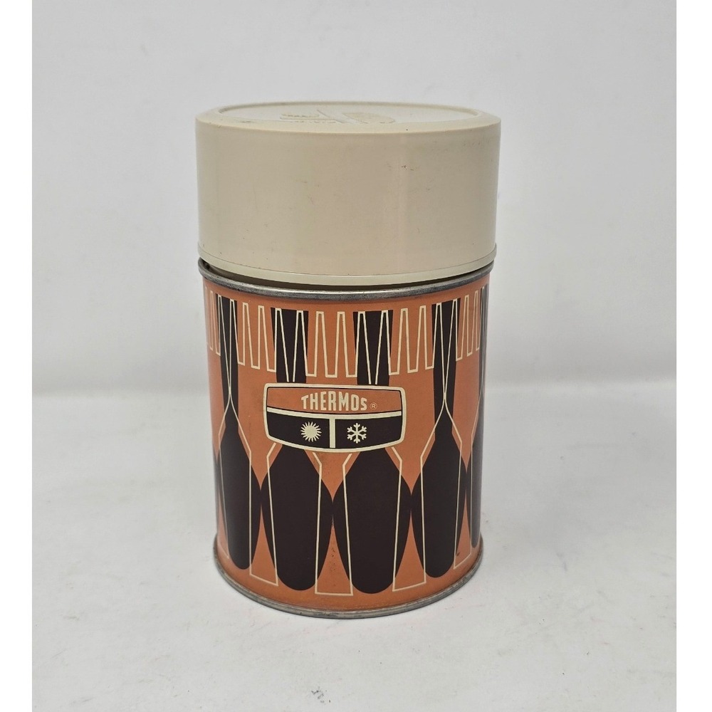 Vintage 1971 King Seeley thermos Fork & Spoon Design 10 oz retro orange hot/cold